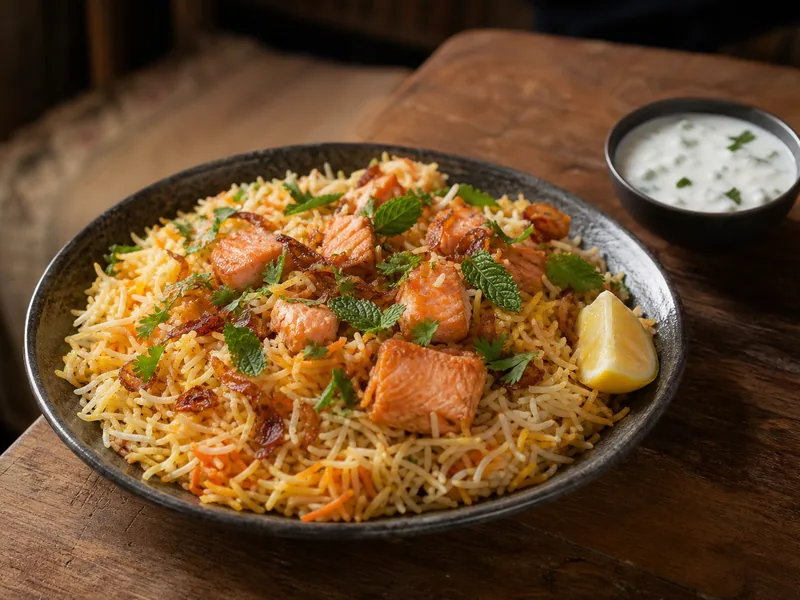 Danie Biryani z łososiem