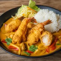 Danie Krewetki w cieście w sosie curry