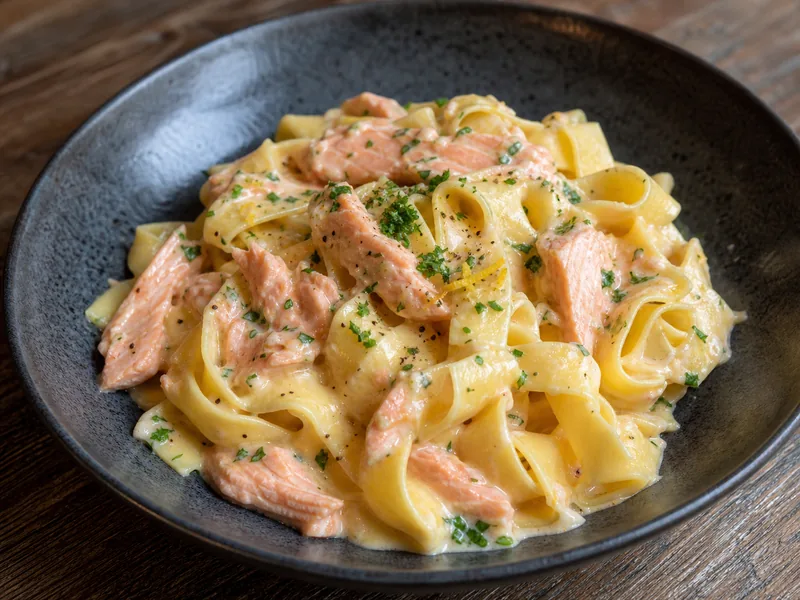 Danie Pappardelle z łososiem