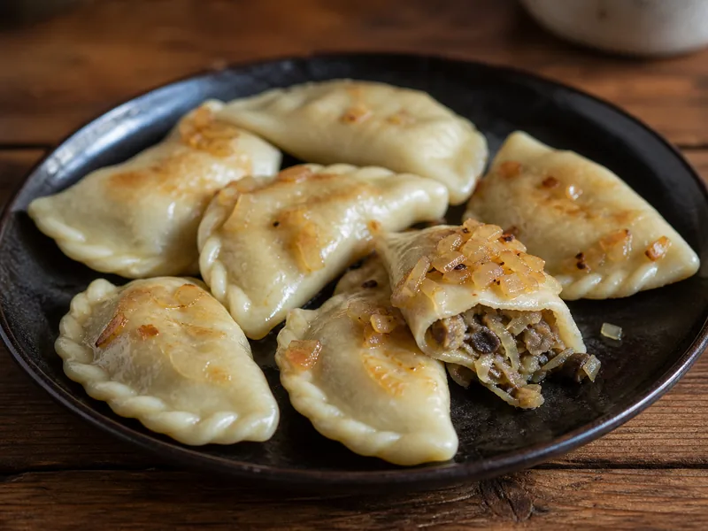 Danie Pierogi z kapustą i pieczarkami