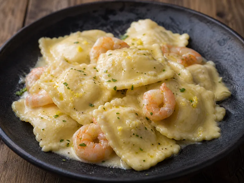 Danie Ravioli z krewetkami