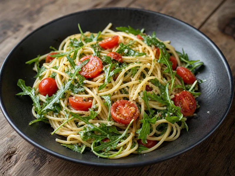 Danie Spaghetti z rukolą i pomidorkami