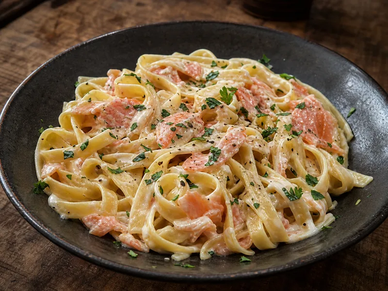Danie Tagliatelle z łososiem