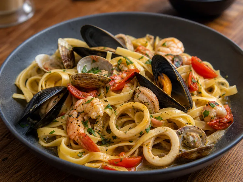 Danie Tagliatelle z owocami morza